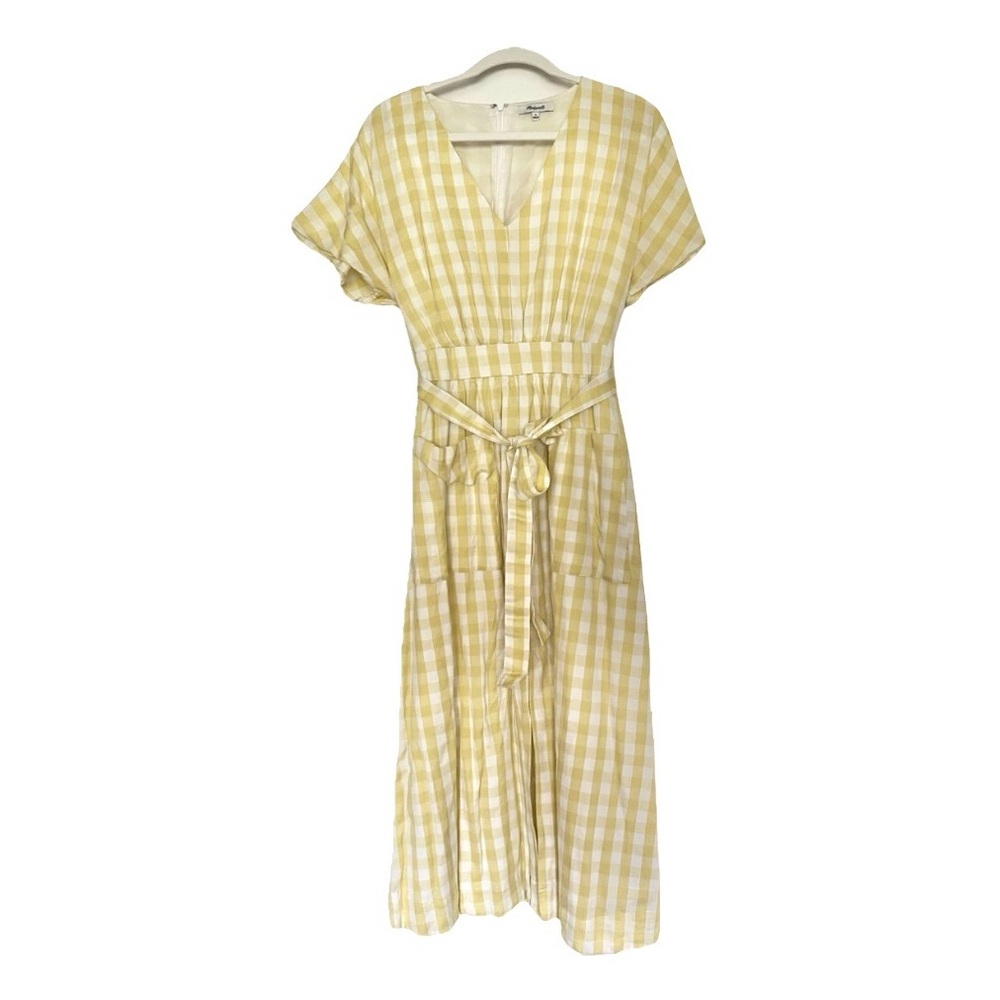 Madewell Yellow Gingham V-Neck Midi Dress